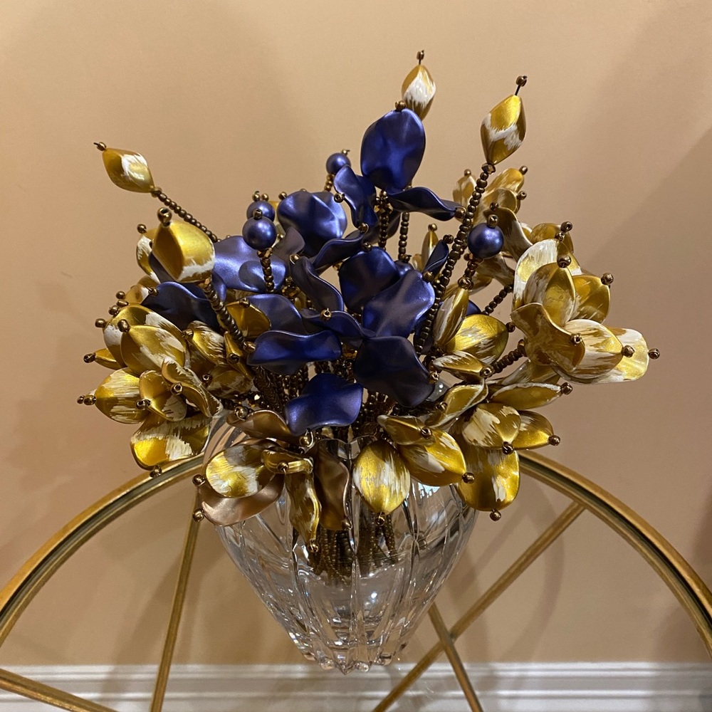 Artificial Set of 35 Handmade Beaded Bloom & Full Flower Stems for Vase